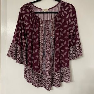 NEW Women's Printed On Off Knit Top, Created for Macy's Size M Maroon